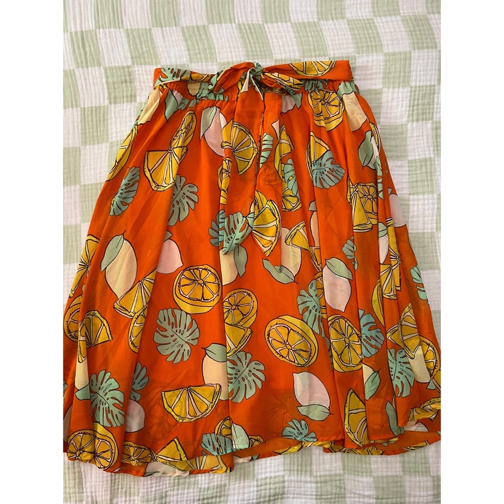 Vibrant Orange Citrus Print Skirt